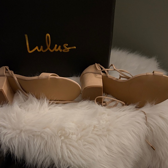 Lulu's Beige Strappy Heels Ankle Ties - Picture 3 of 4
